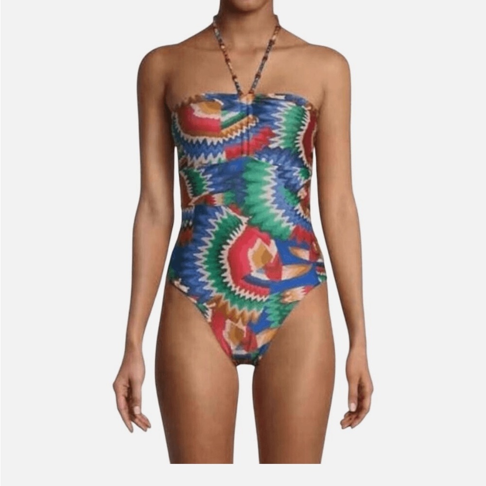 Farm Rio Chevron Toucan One Piece Blue Swimsuit 
Size XS